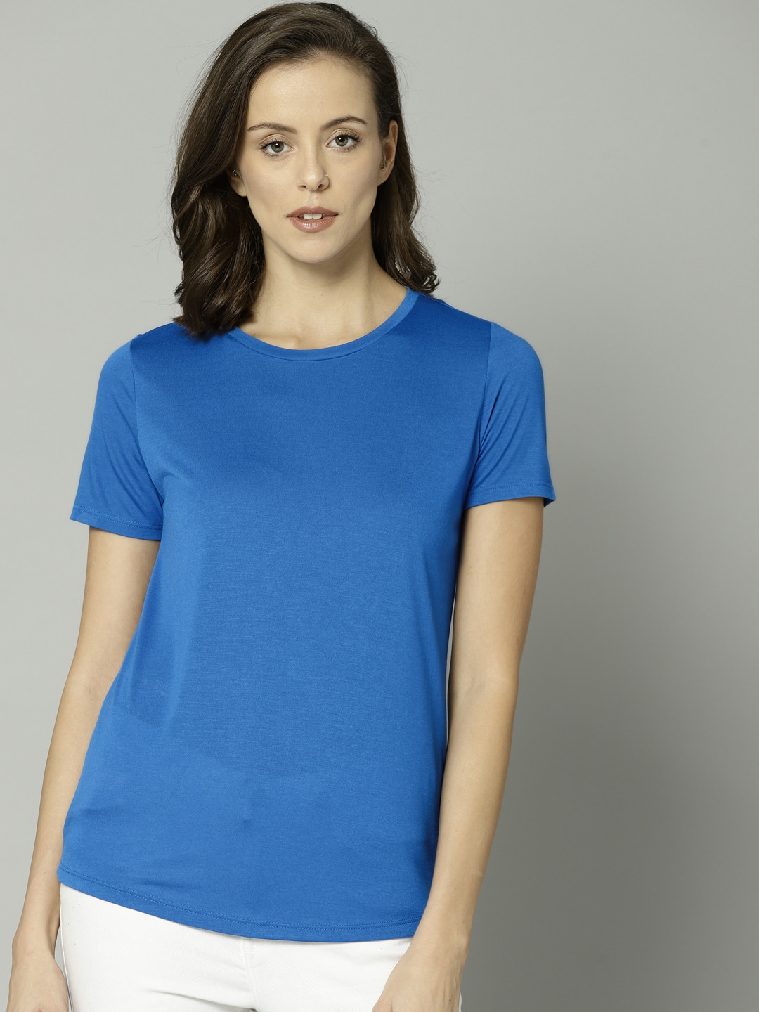 Buy Marks & Spencer Women Blue Solid Round Neck T Shirt Tshirts for