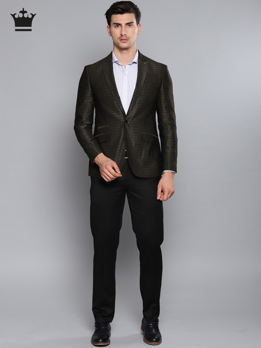 Buy Louis Philippe Men Black \u0026 Gold Self Design Single Breasted Milano Fit Formal Suit , , Apparel for Men