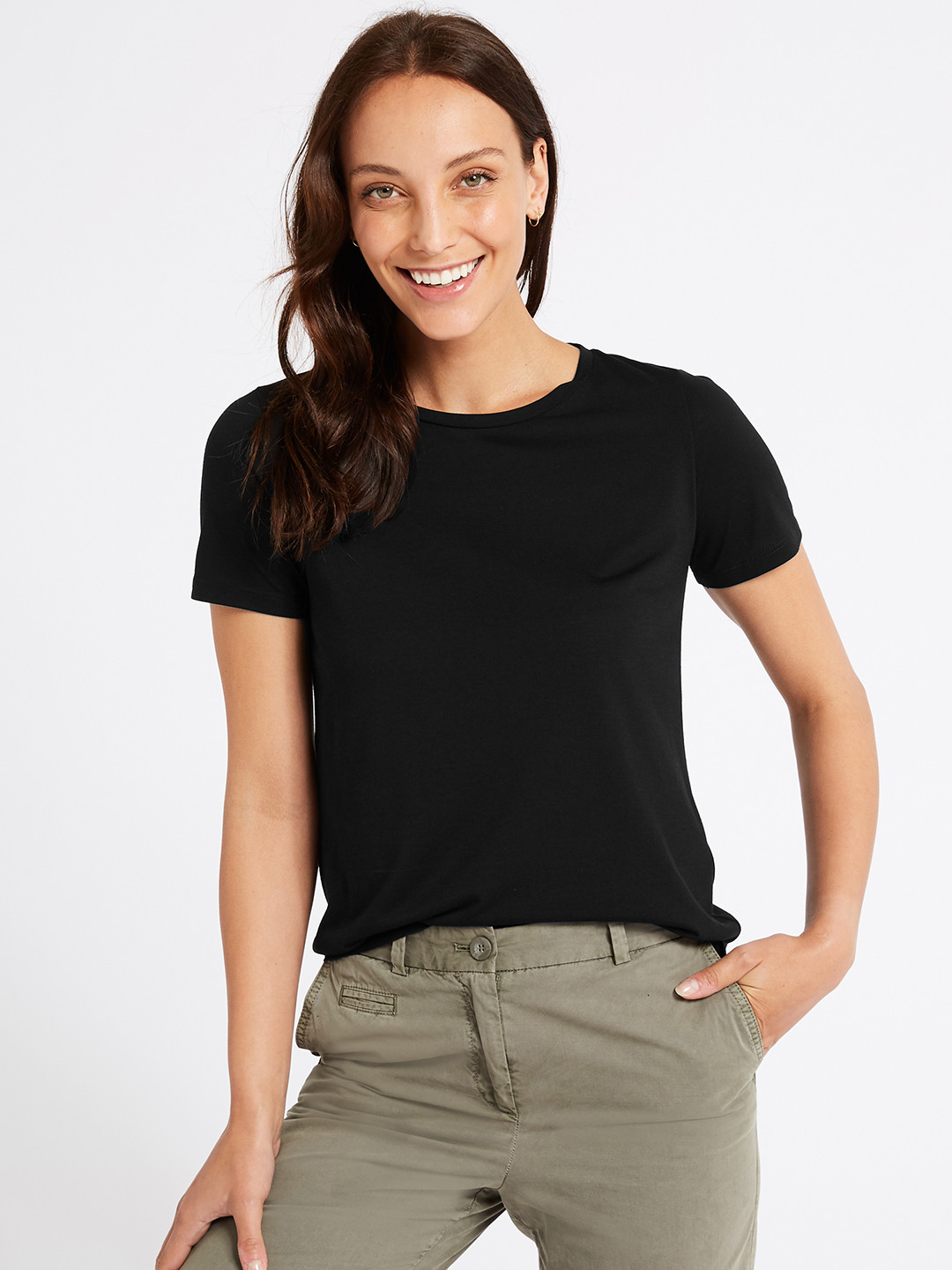 Buy Marks & Spencer Women Black Solid Round Neck T Shirt Tshirts for