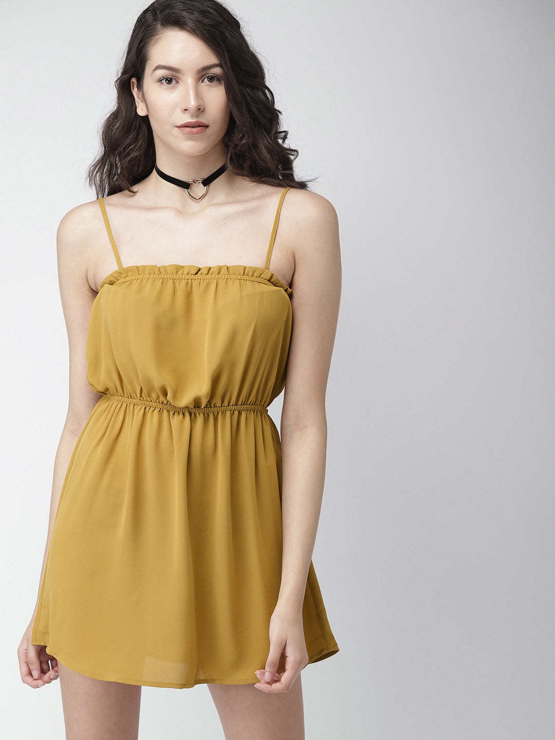 Buy FOREVER 21 Women Mustard Yellow Solid Fit & Flare Dress Dresses