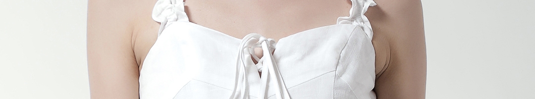 Buy FOREVER 21 Women White Solid Linen Crop Top - Tops for Women ...
