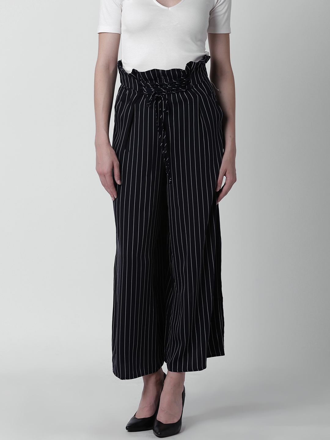 navy striped trousers womens