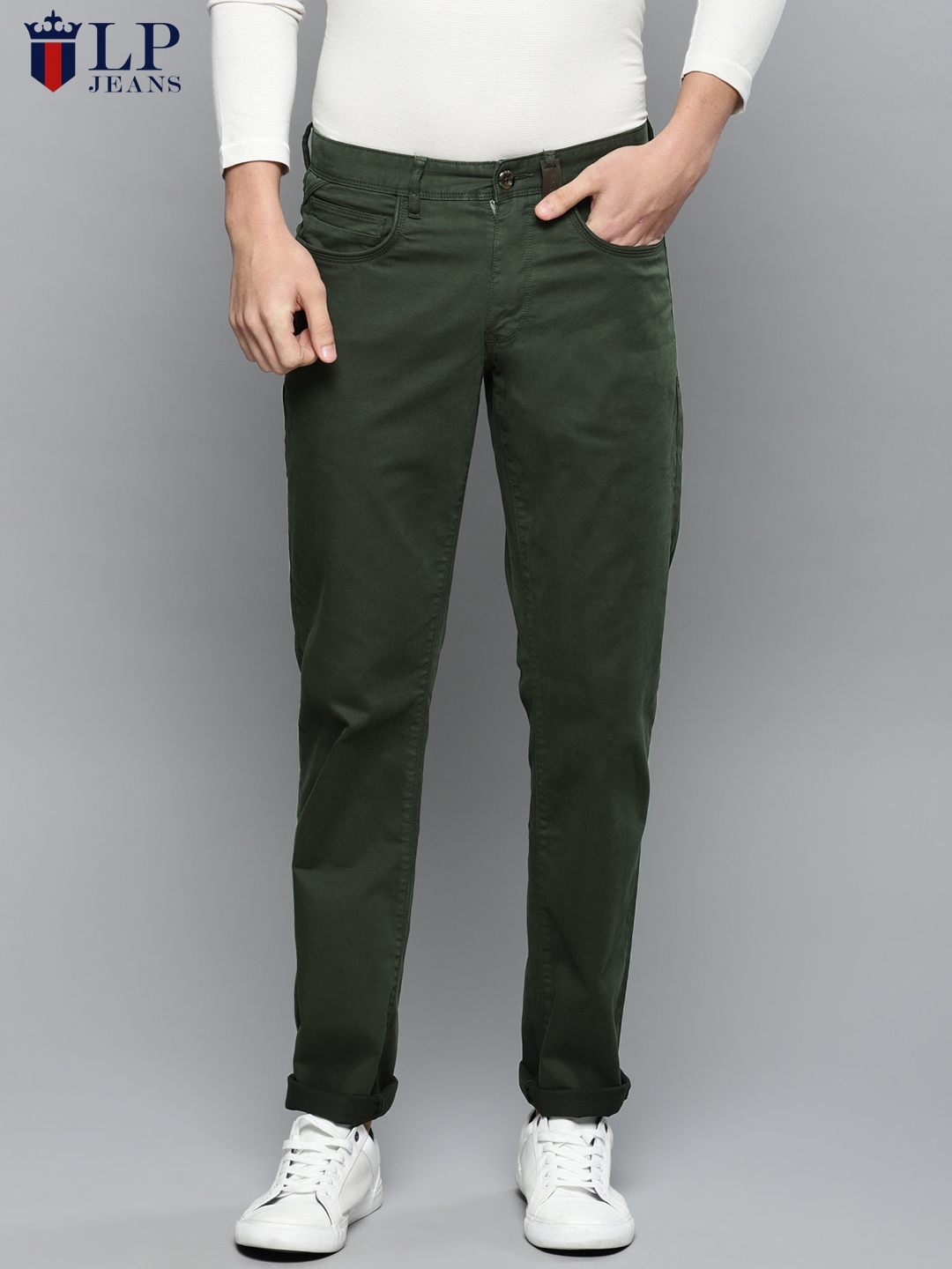 Buy Louis Philippe Jeans Men Olive Green Slim Fit Solid Chinos ...