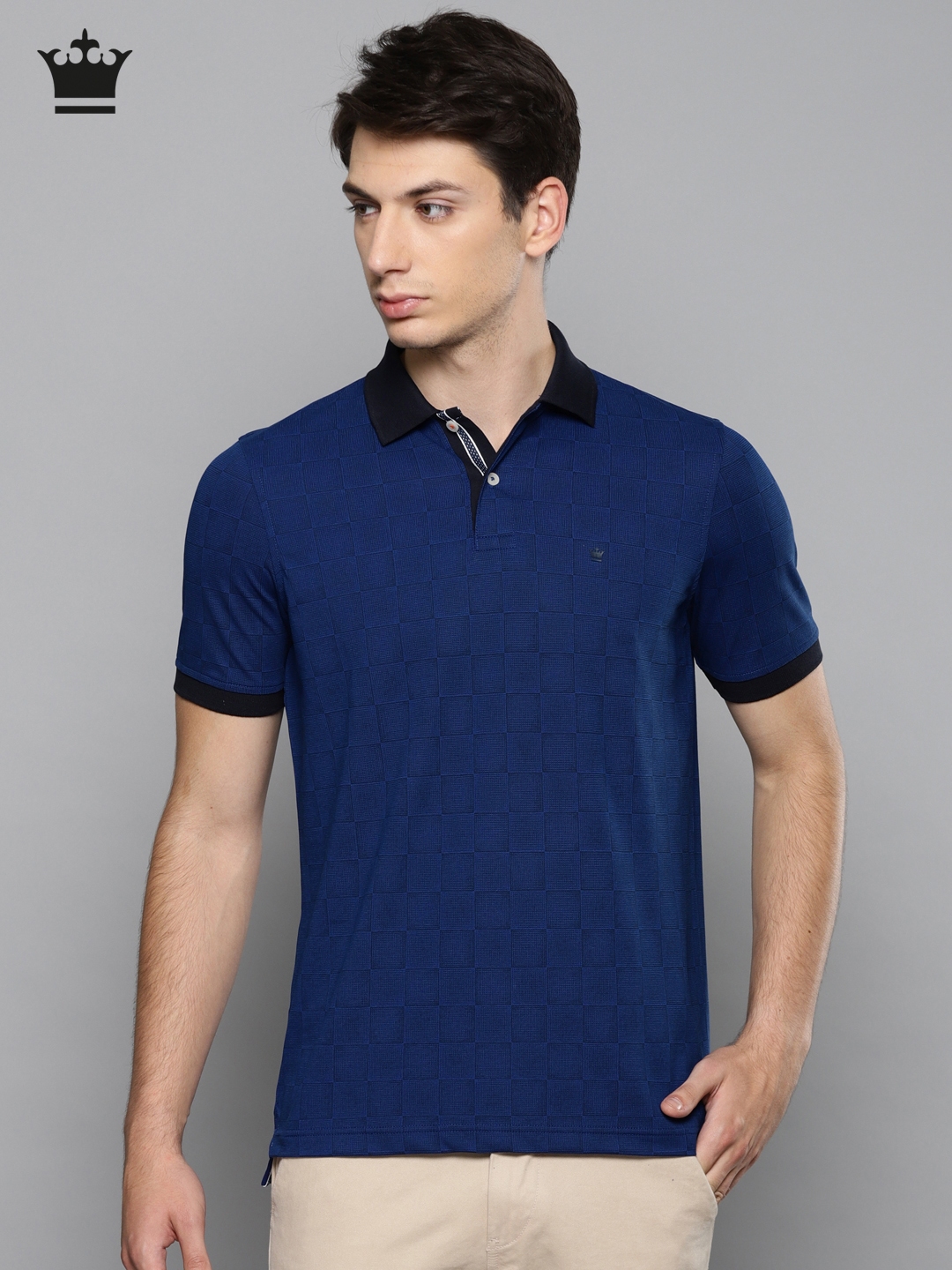 Buy Louis Philippe Men Navy Blue Checked Polo Collar T Shirt - Tshirts ...