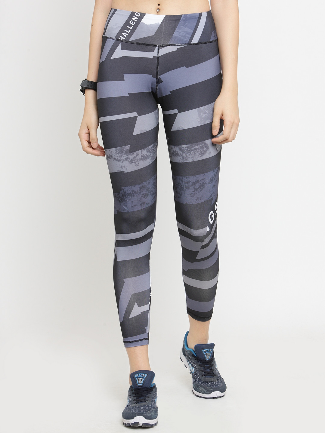 Buy Claura Women Grey Printed Sports Tights Tights for Women 6802066