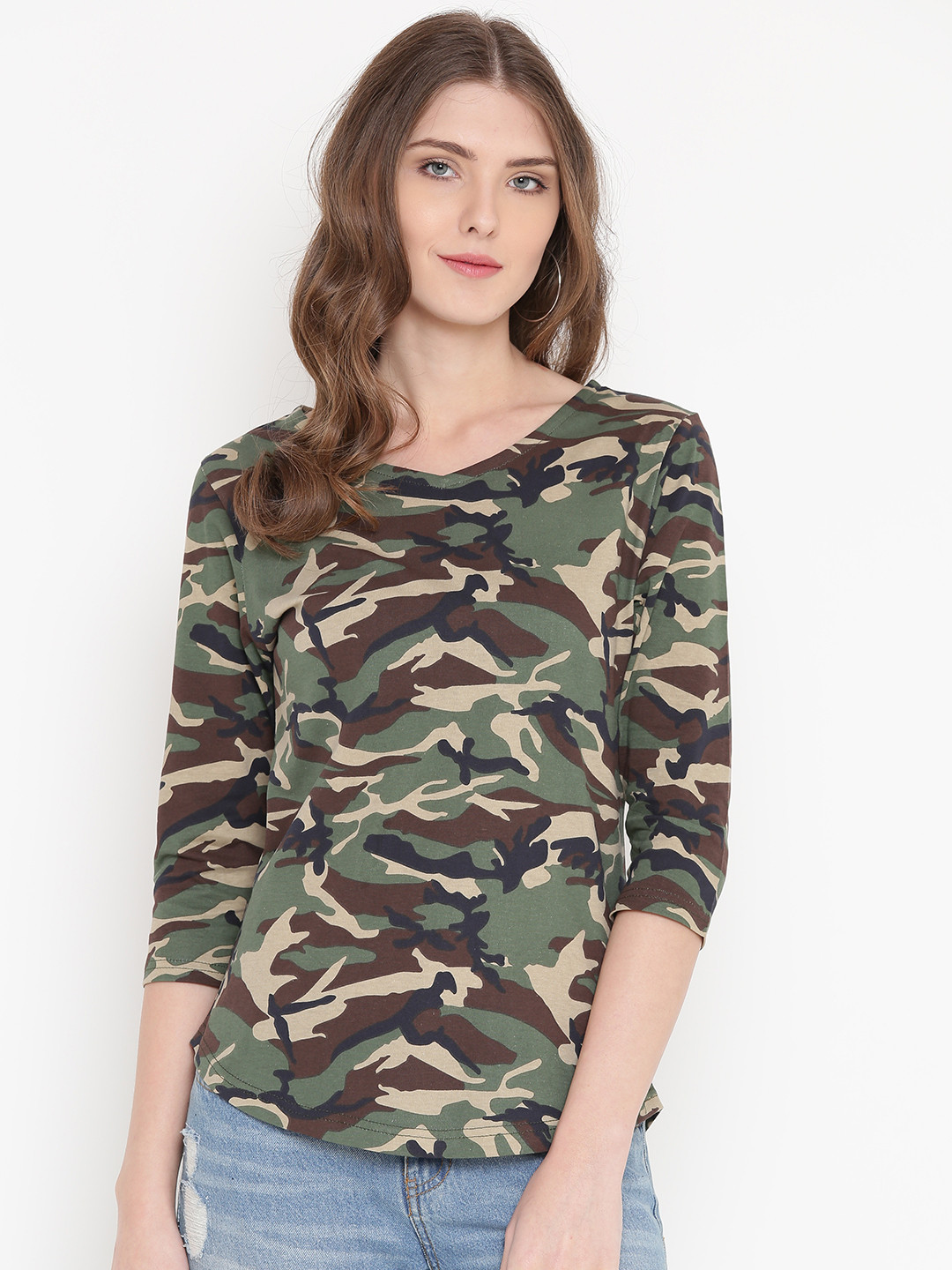 Buy Olive Green/Army Print Camo Print Top Tops for Women 6802137 Myntra