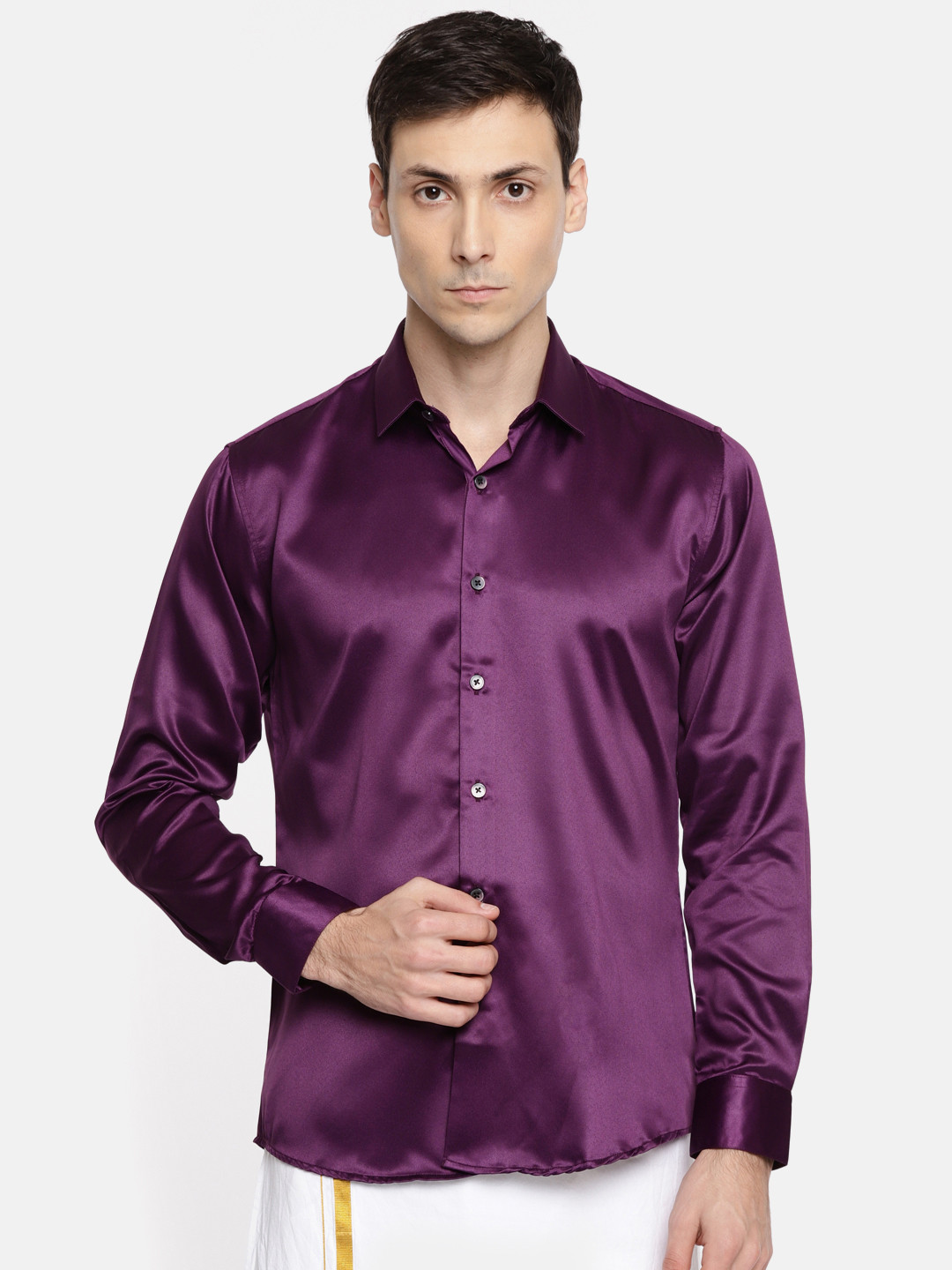 Buy The Chennai Silks Men Purple Regular Fit Solid Partywear Shirt