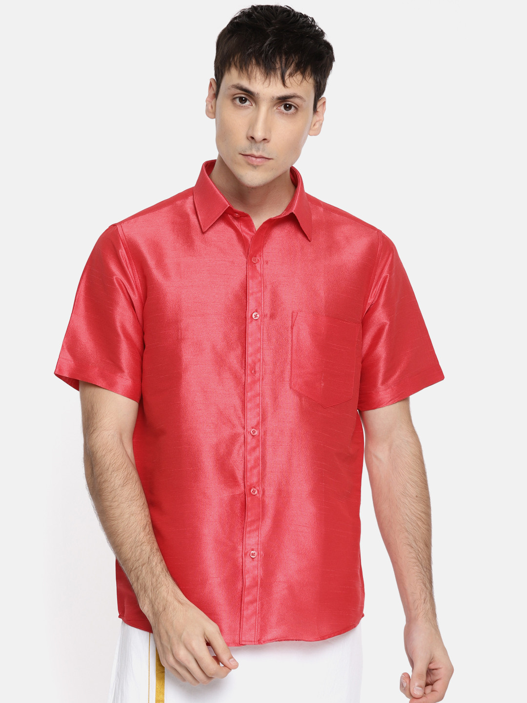 Buy The Chennai Silks Classicate Men Coral Pink Comfort Regular Fit