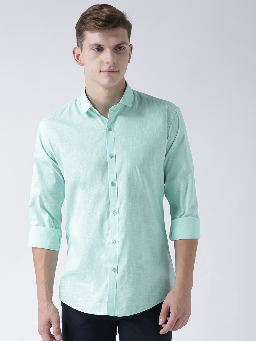 Buy Tinted Men Sea Green Slim Fit Solid Casual Shirt - Shirts for Men ...