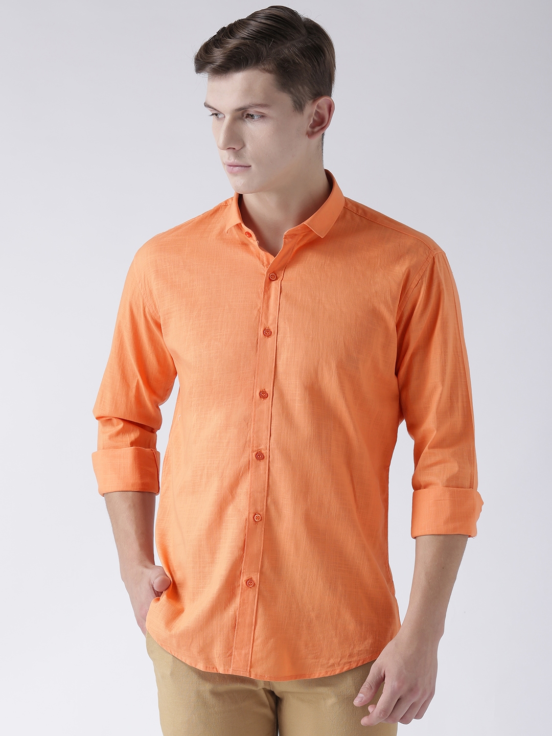 Buy Tinted Men Orange Slim Fit Solid Casual Shirt - Shirts for Men ...