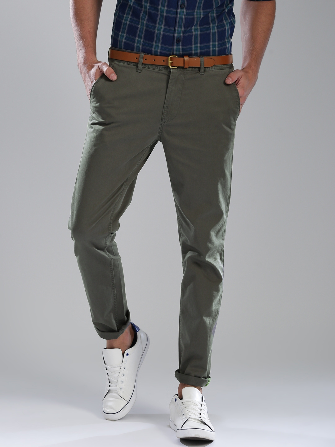 Buy Bossini Men Grey Slim Fit Solid Chinos - Trousers for Men 6810120 ...