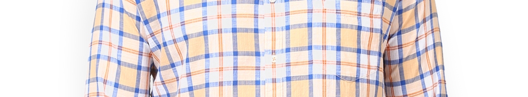 Buy Parx Men Peach Coloured & Blue Slim Fit Checked Casual Shirt ...