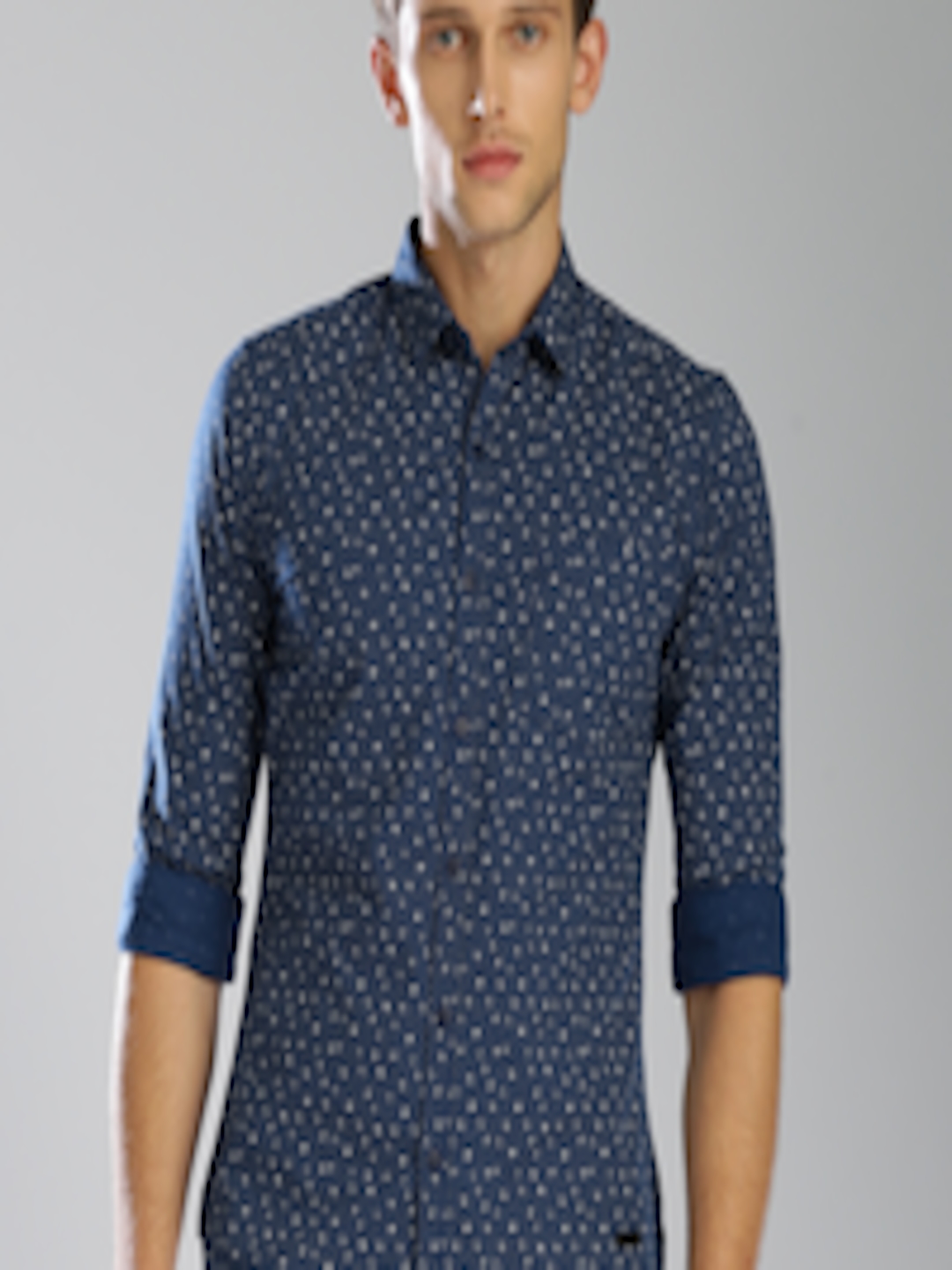 Buy Bossini Men Navy Blue Slim Fit Printed Casual Shirt - Shirts for ...