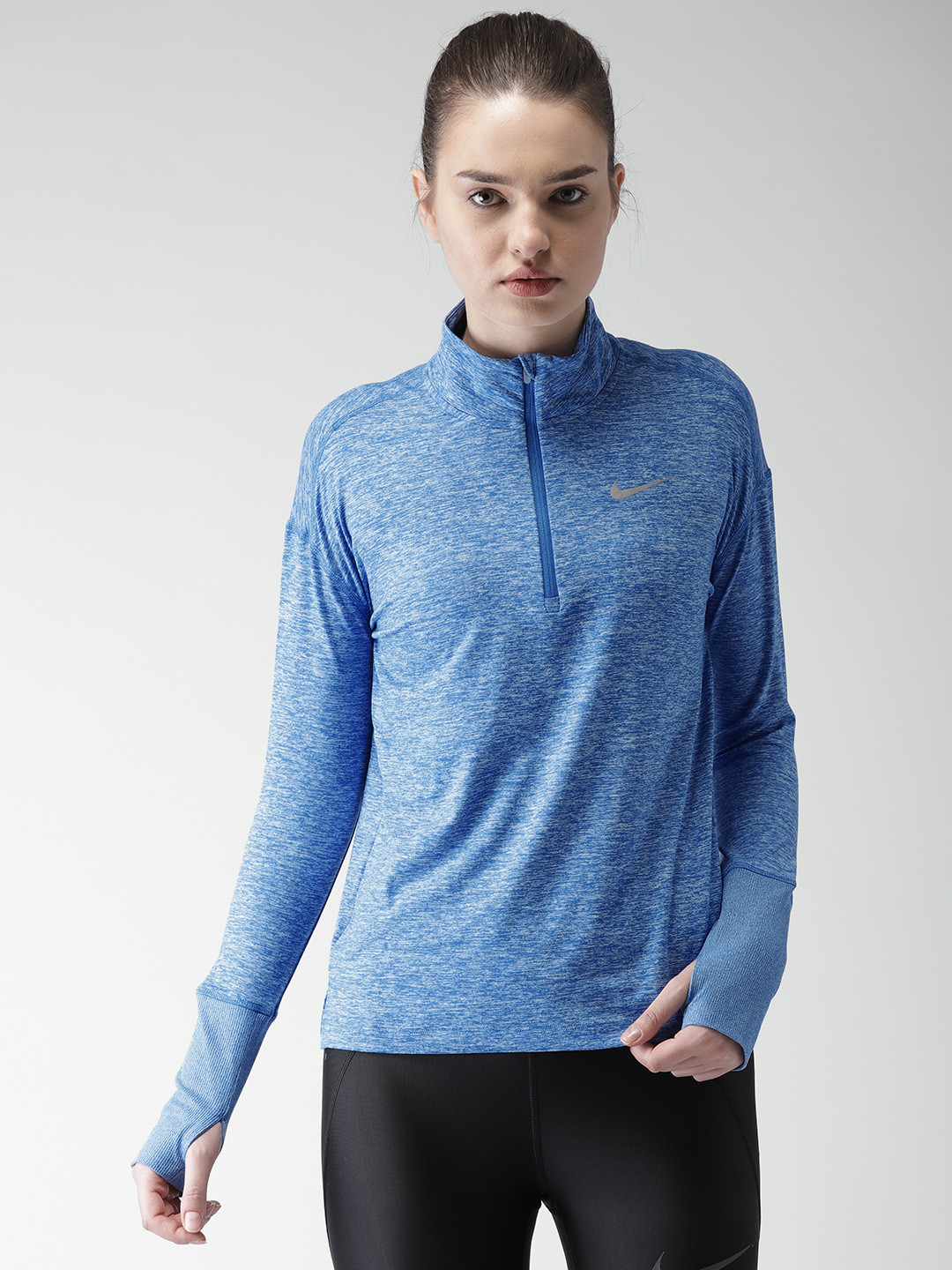 Buy Nike Women Blue Solid Standard Fit Element Running Dri Fit T Shirt