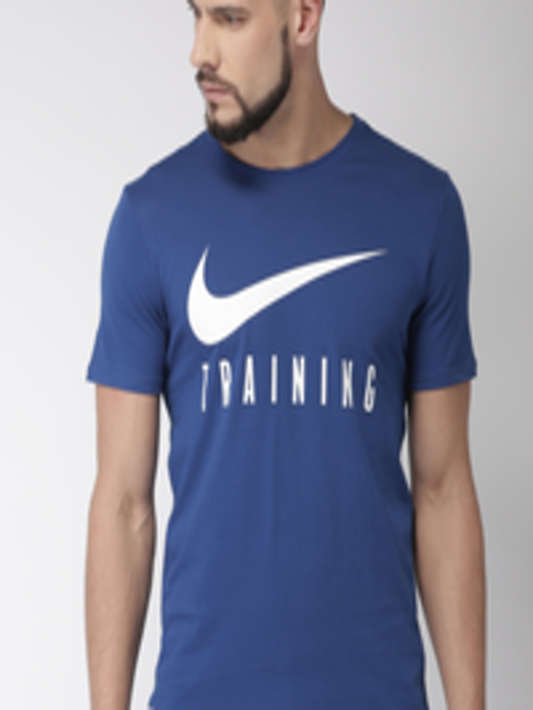 Buy Nike Men Blue Printed DRY TEE NIKE TRAIN Dri FIT Training Round ...