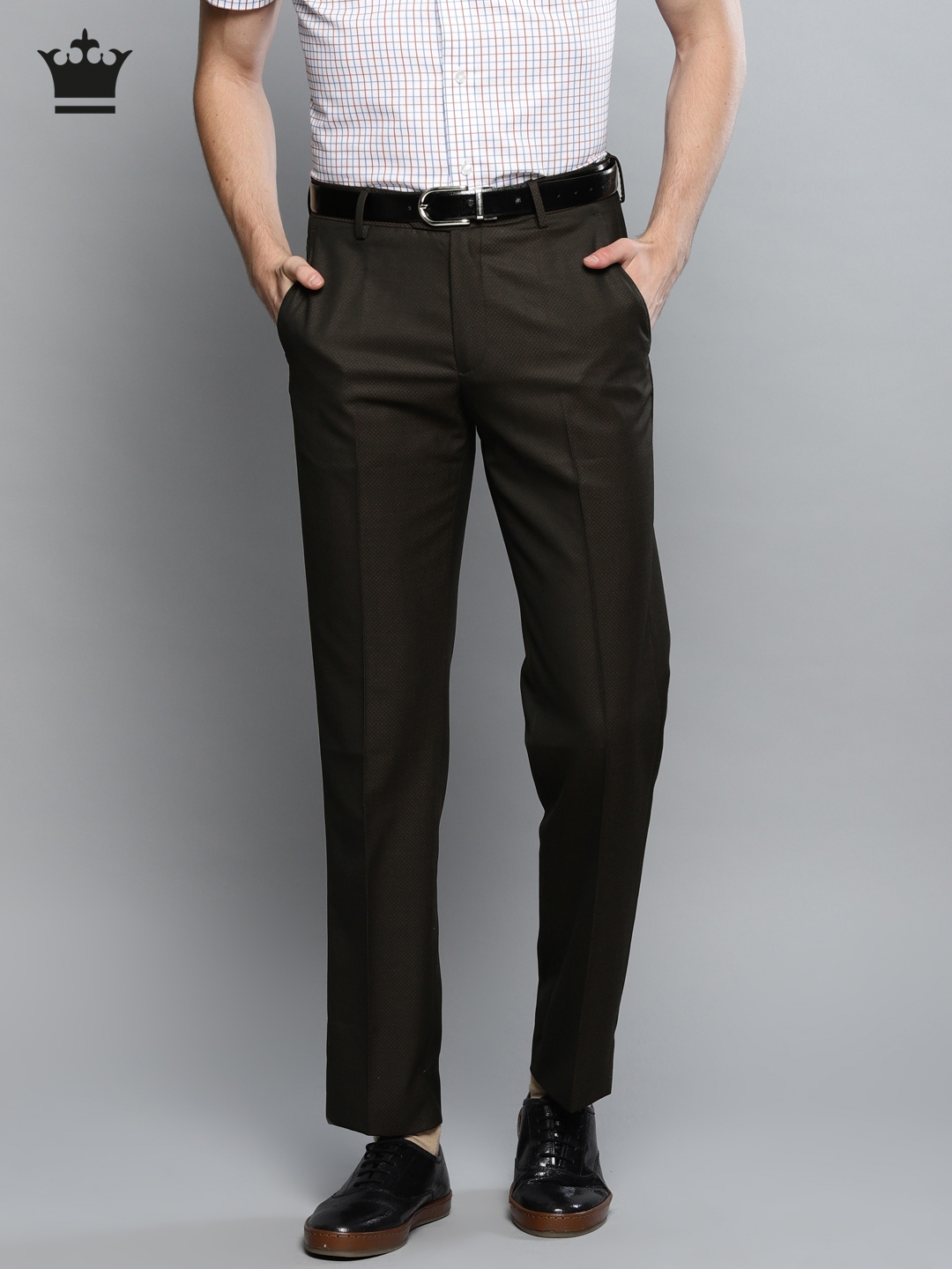 Buy Louis Philippe Men Brown Regular Fit Self Design Formal Trousers ...