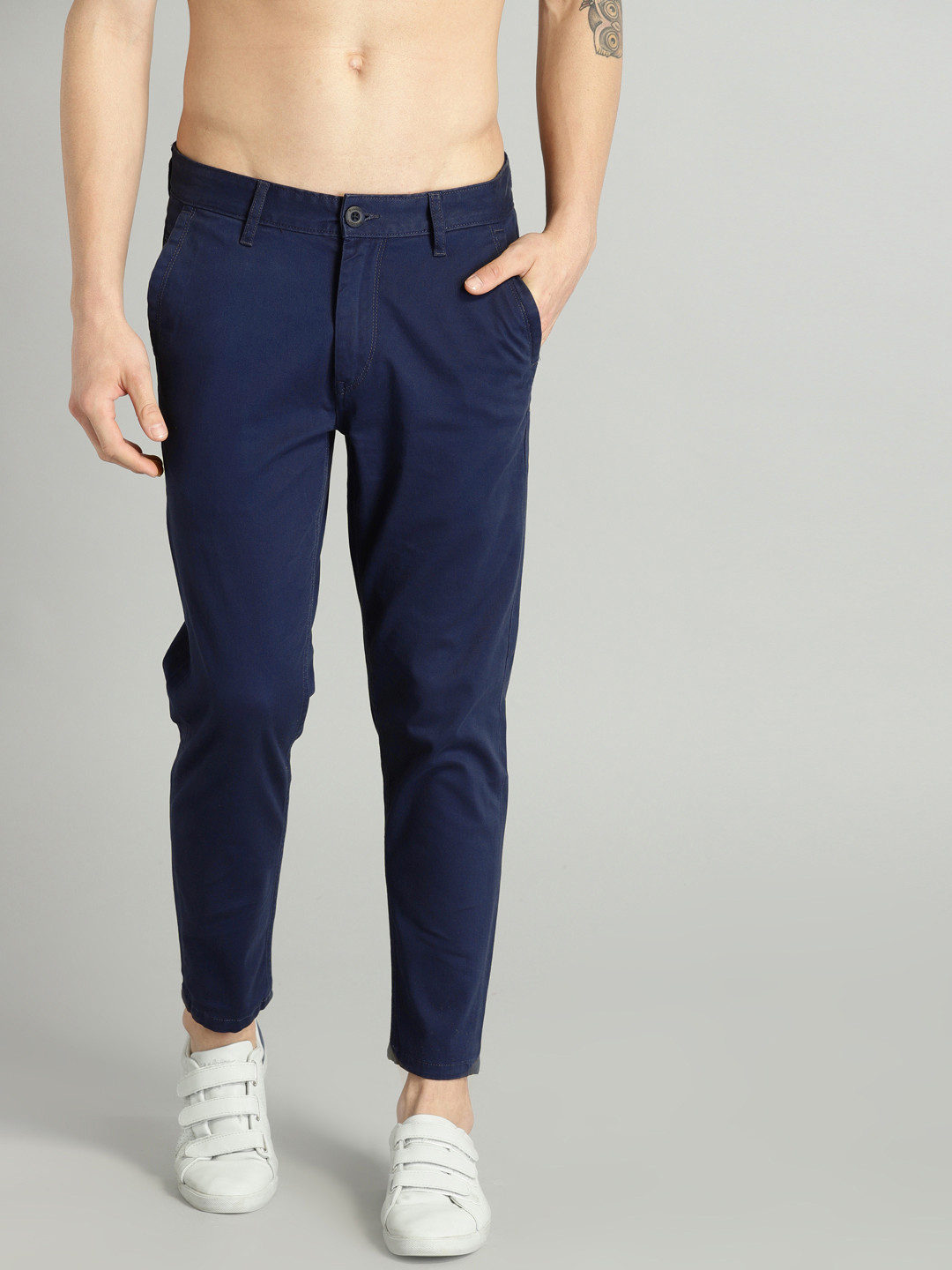 Buy Roadster Men Blue Regular Fit Solid Chinos - Trousers for Men ...