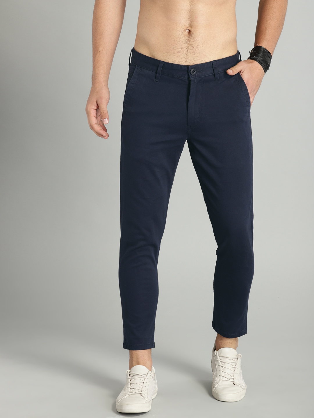 Buy Roadster Men Navy Blue Regular Fit Solid Chinos Trousers for Men
