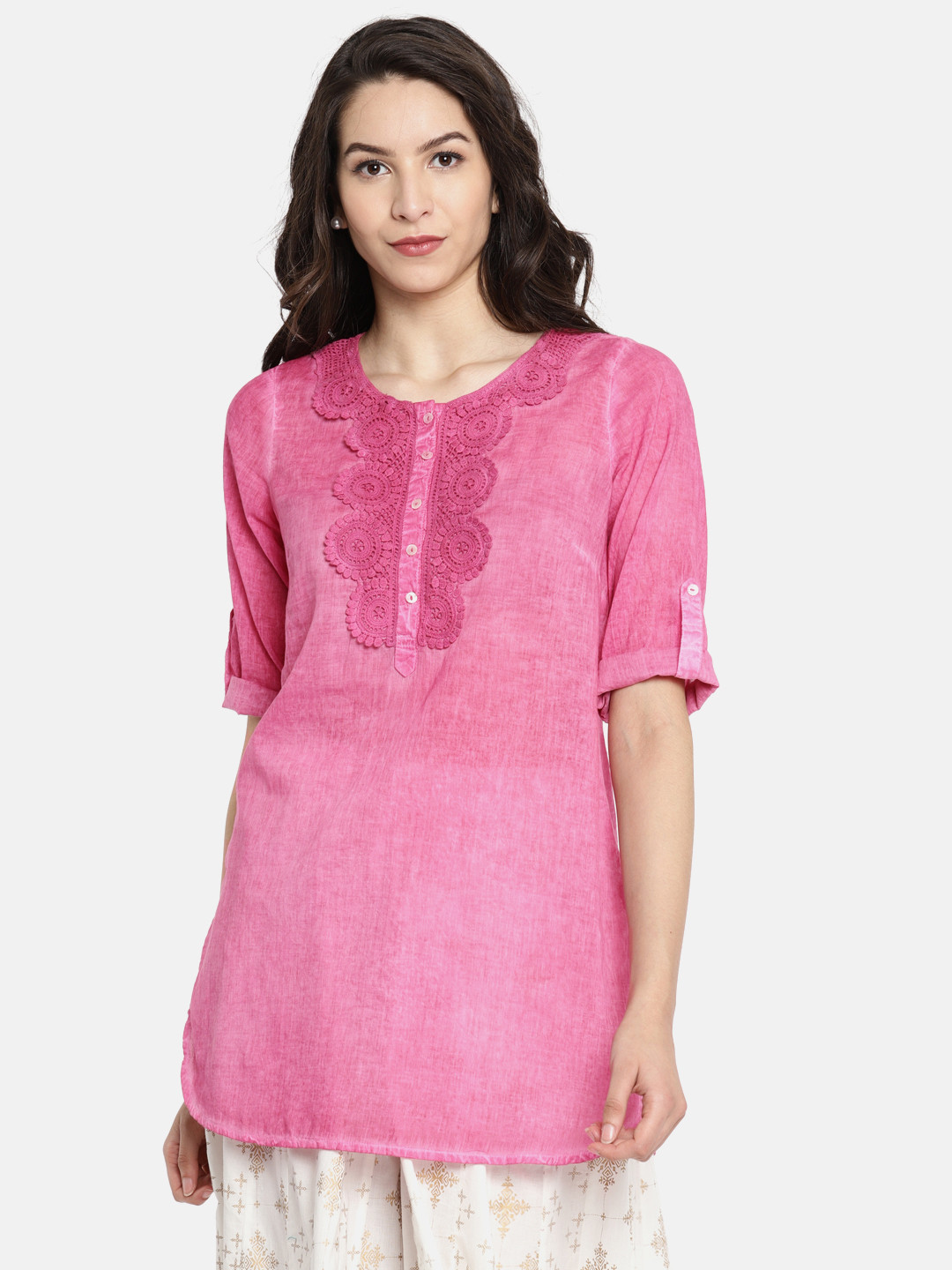 Buy Melange By Lifestyle Women Pink Dyed Pure Cotton Kurtis Kurtis