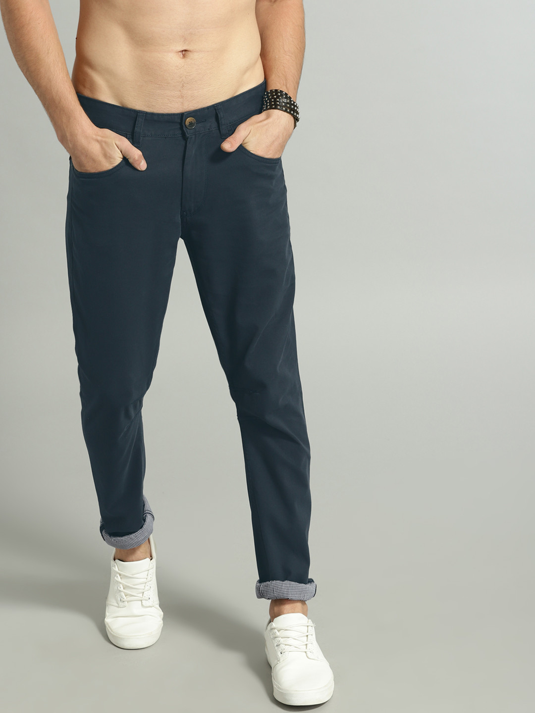 Buy Roadster Men Navy Blue Solid Chinos - Trousers for Men 6819383 | Myntra