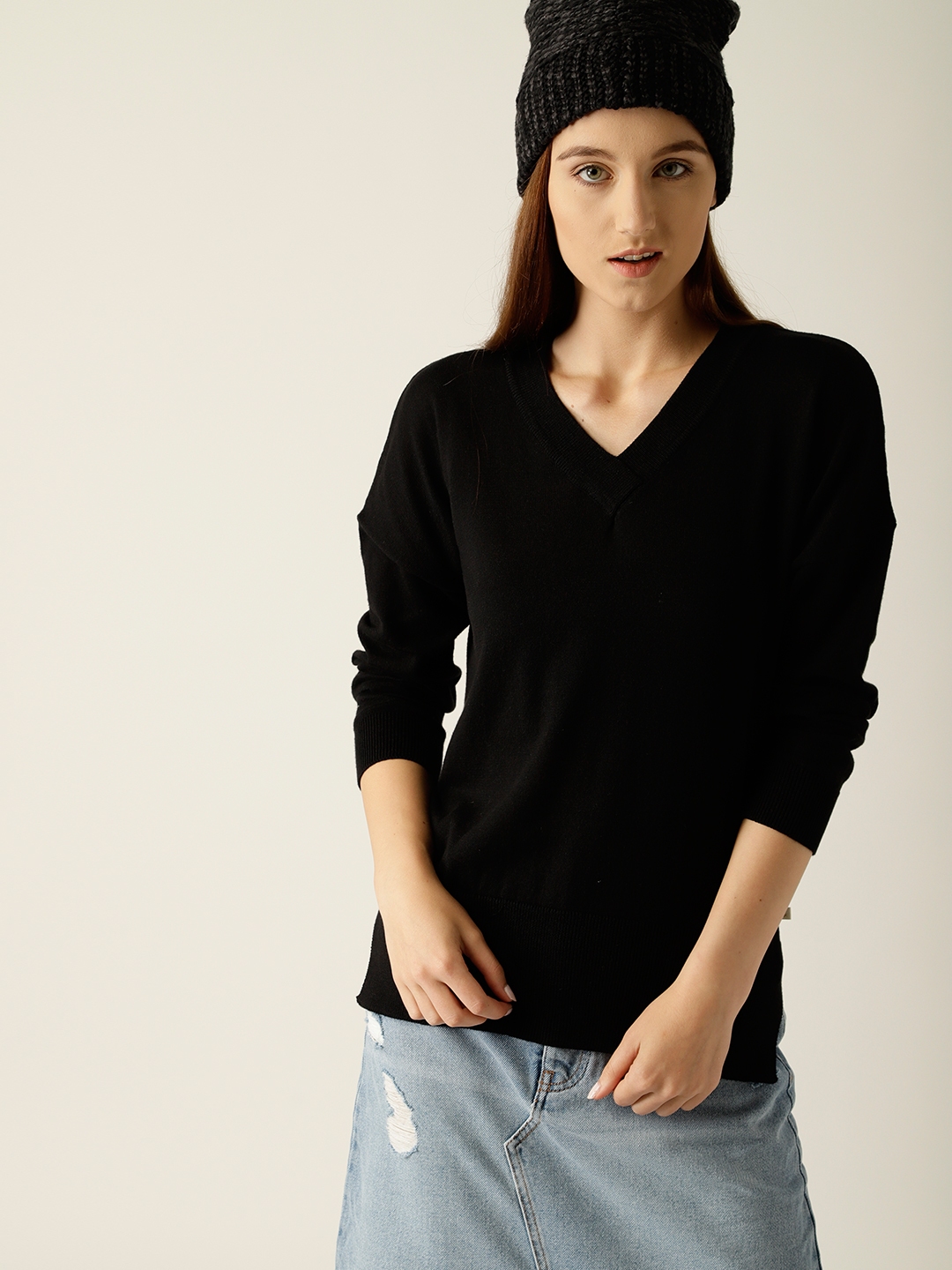 Buy United Colors Of Women Black Solid Pullover Sweaters for