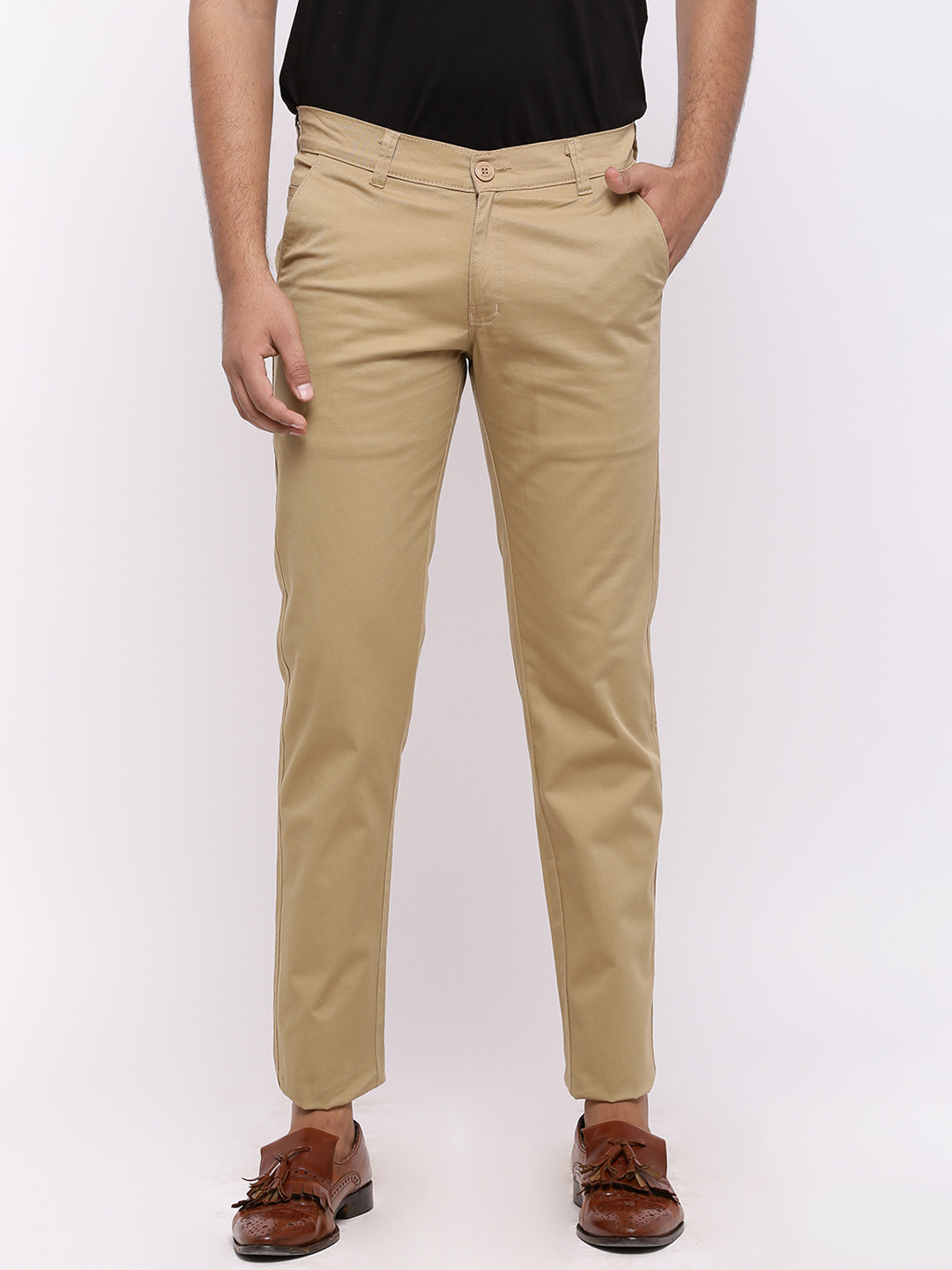 Buy Nation Polo Club Men Khaki Skinny Fit Solid Chinos Trousers for