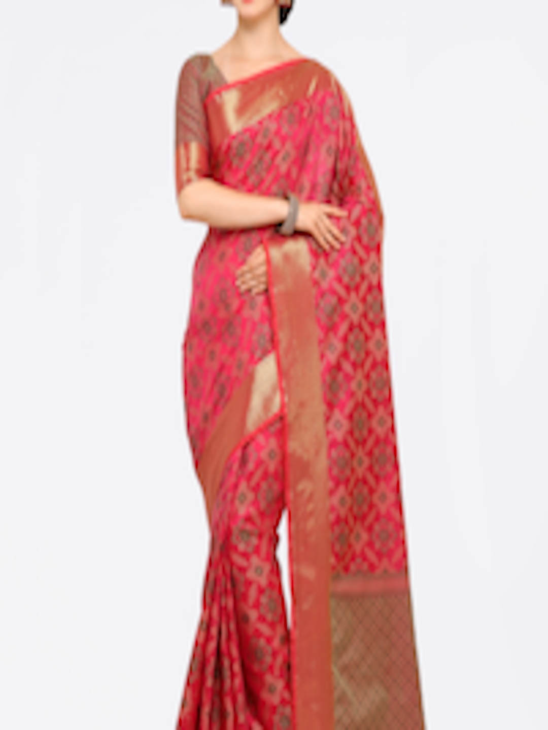 Pink Silk Blend Printed Kanjeevaram Saree with Price in India