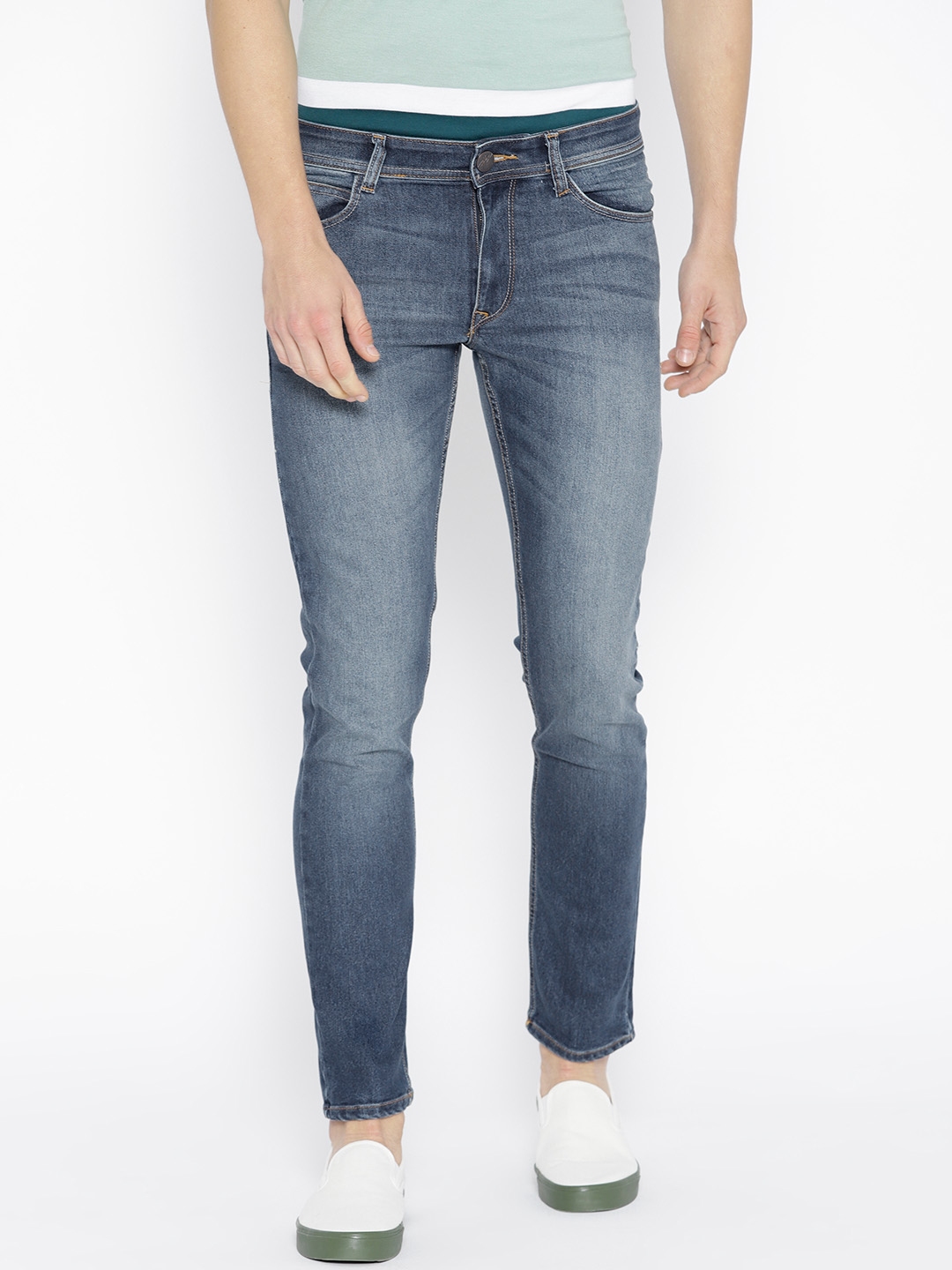 Buy John Players Men Blue Slim Fit Mid Rise Clean Look Stretchable