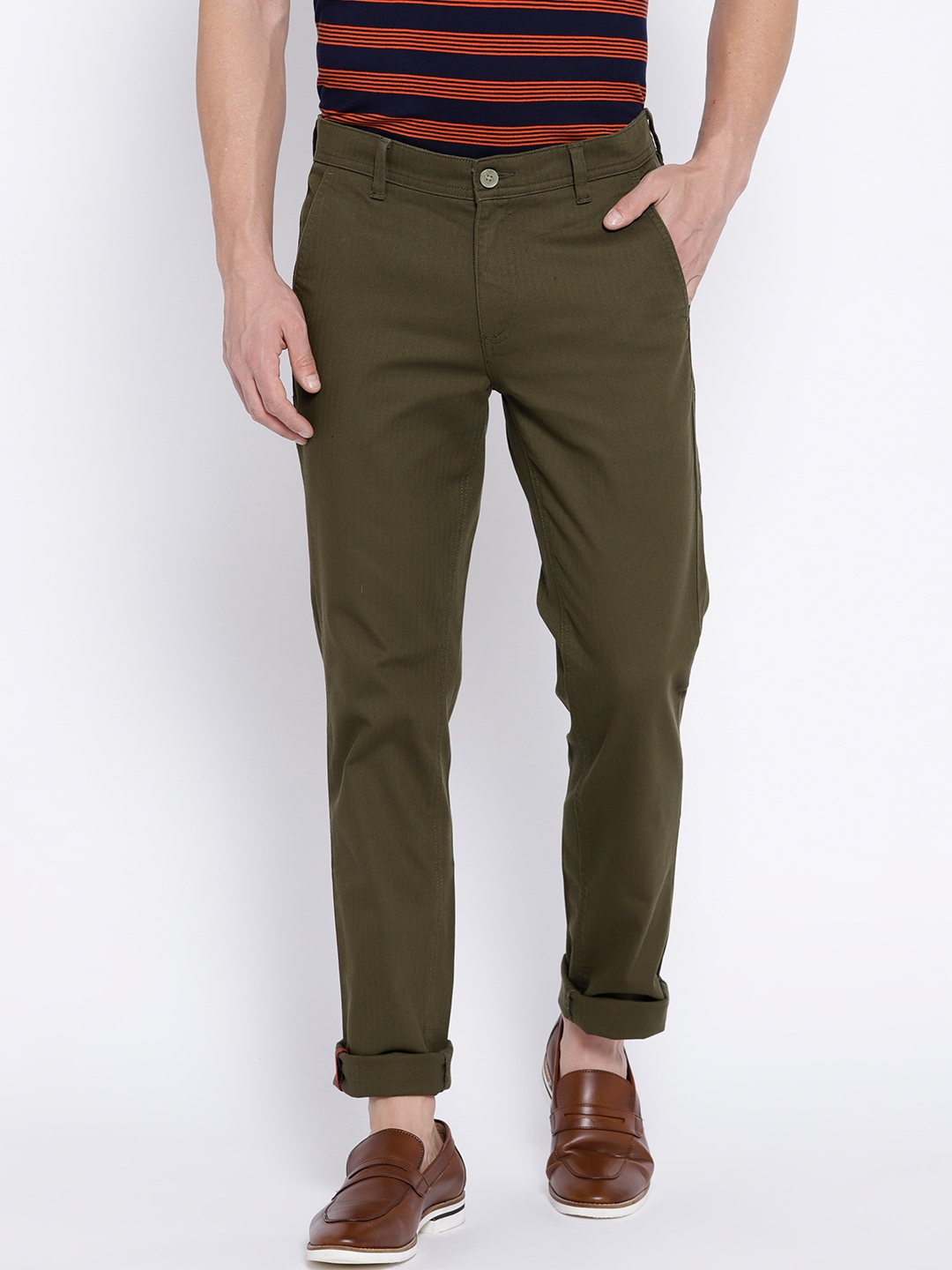 Buy John Players Men Olive Green Slim Fit Solid Trousers - Trousers for ...