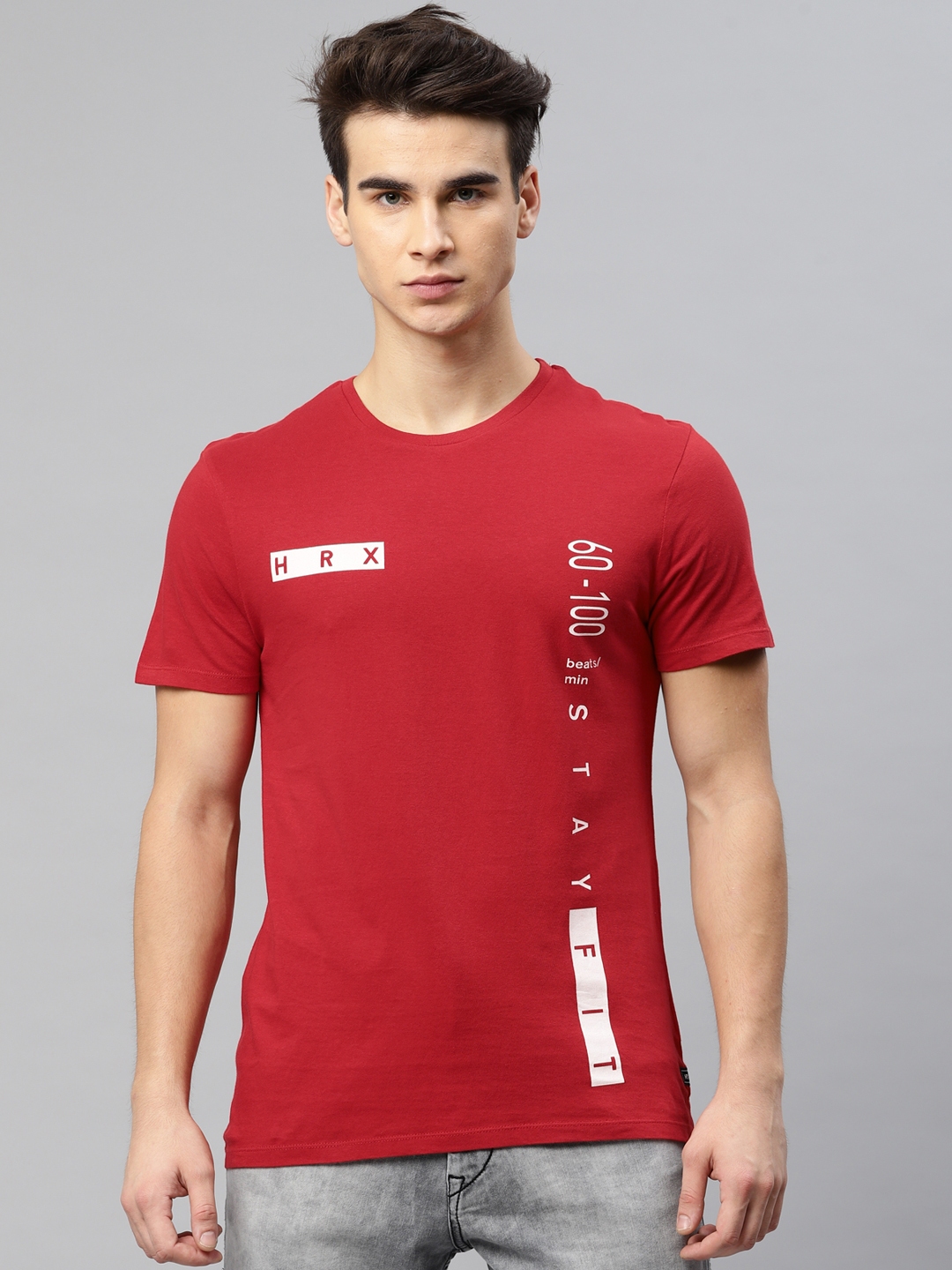 Buy HRX By Hrithik Roshan Men Red Printed Round Neck Pure Cotton T ...