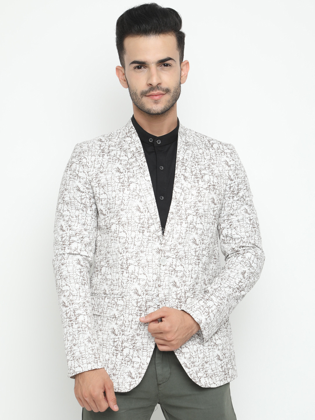 Men's Striped White Single-Breasted Slim Fit Blazer