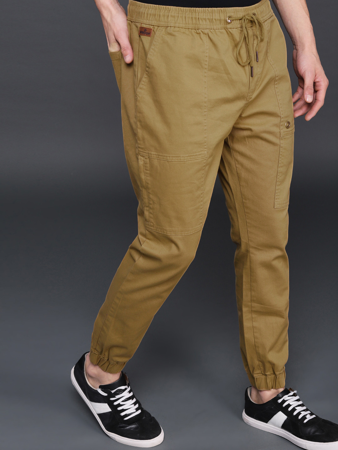WROGN Men Khaki Regular Fit Solid Joggers  - Trousers for Men 6832506 | Myntra