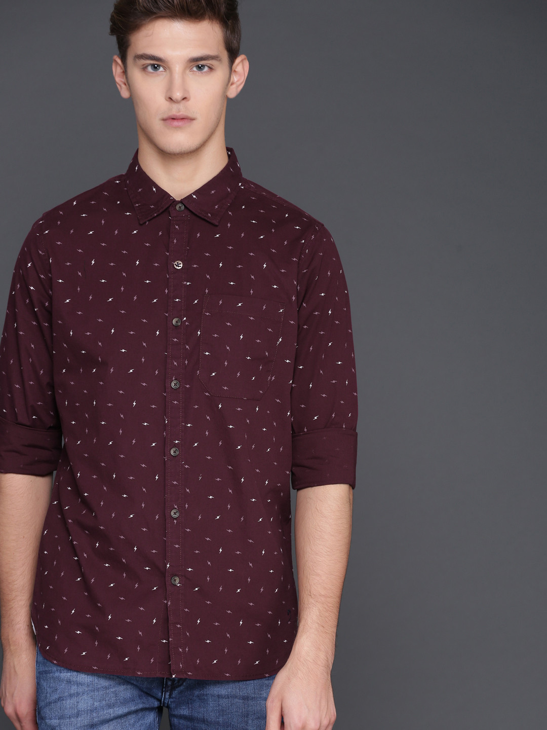 Buy WROGN Men Burgundy Slim Fit Printed Casual Shirt Shirts for Men