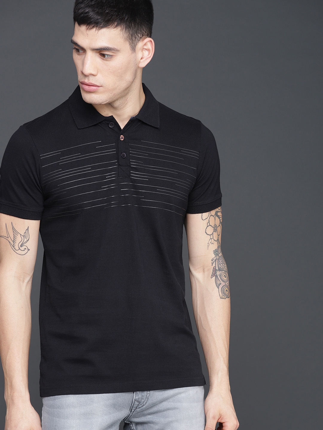 Buy WROGN Men Black Solid Polo Collar T Shirt - Tshirts for Men 6833175 ...