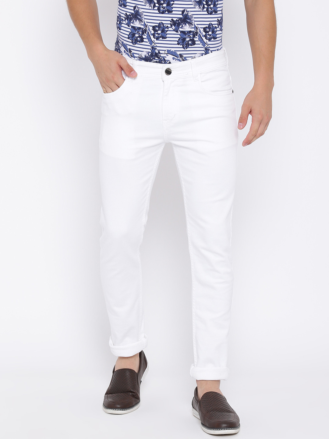 Buy FEVER Men White Slim Fit Mid Rise Clean Look Stretchable Jeans
