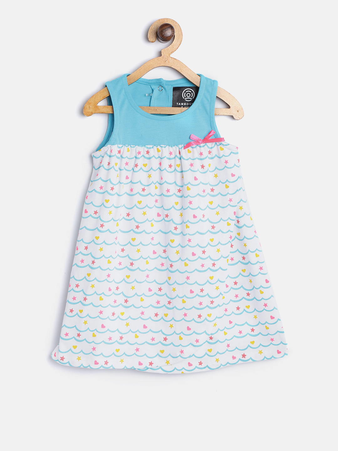 Buy TAMBOURINE Girls White & Blue Printed Layered A Line Dress