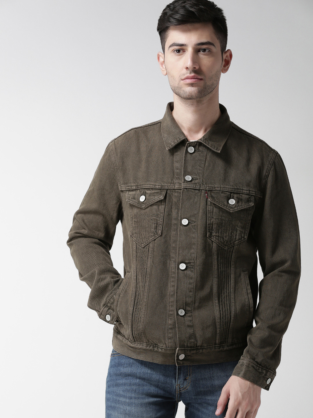 Buy Levis Men Olive Green Solid Denim Jacket Jackets for Men 6841026 Myntra