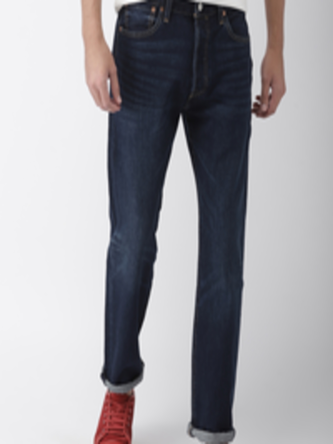 Buy Levis Men Navy Blue 501 Original Fit Mid Rise Clean Look Jeans ...