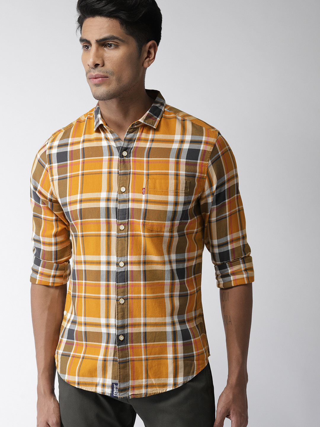 Buy Levis Men Yellow Trim Slim Fit Checked Casual Shirt Shirts for Men 6841276 Myntra