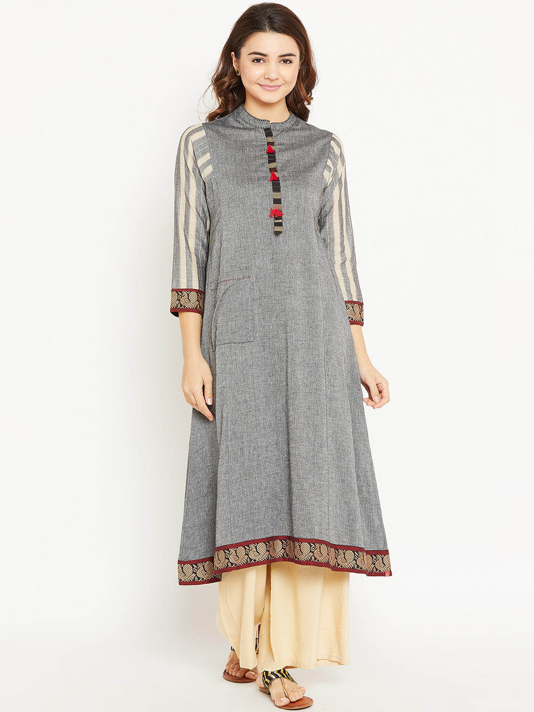 Buy Biba Women Grey Solid A Line Kurta Kurtas for Women 6844791 Myntra