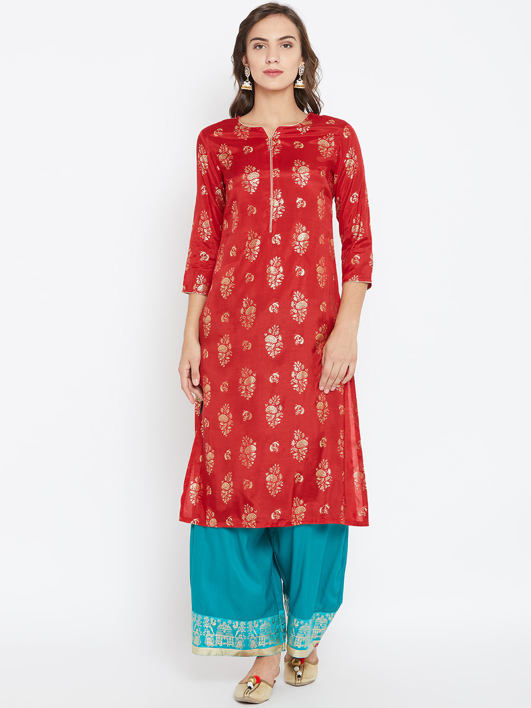 Buy Biba Women Red & Golden Printed Straight Kurta Kurtas for Women
