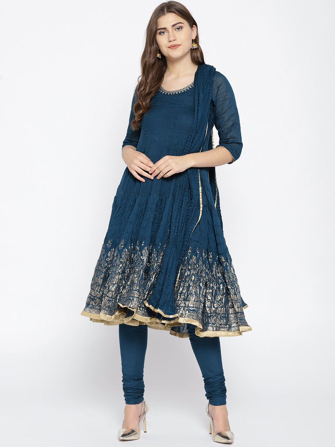 Buy Biba Women Teal Blue Solid Kurta With Churidar & Dupatta Kurta
