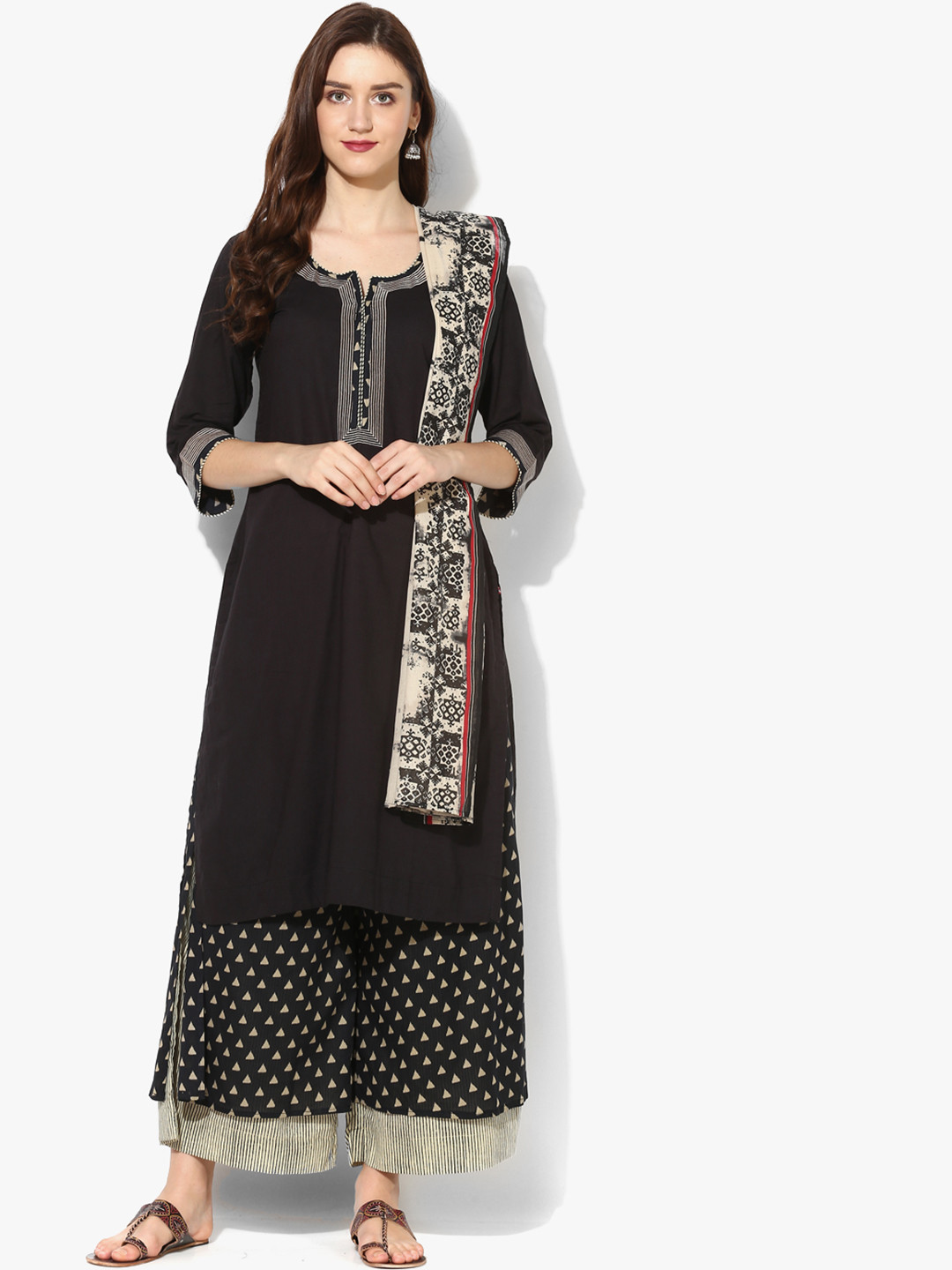 Bimba Women's Black Anarkali Kurta – 3/4 Sleeve Indian Formal Top (Cotton) - View #5