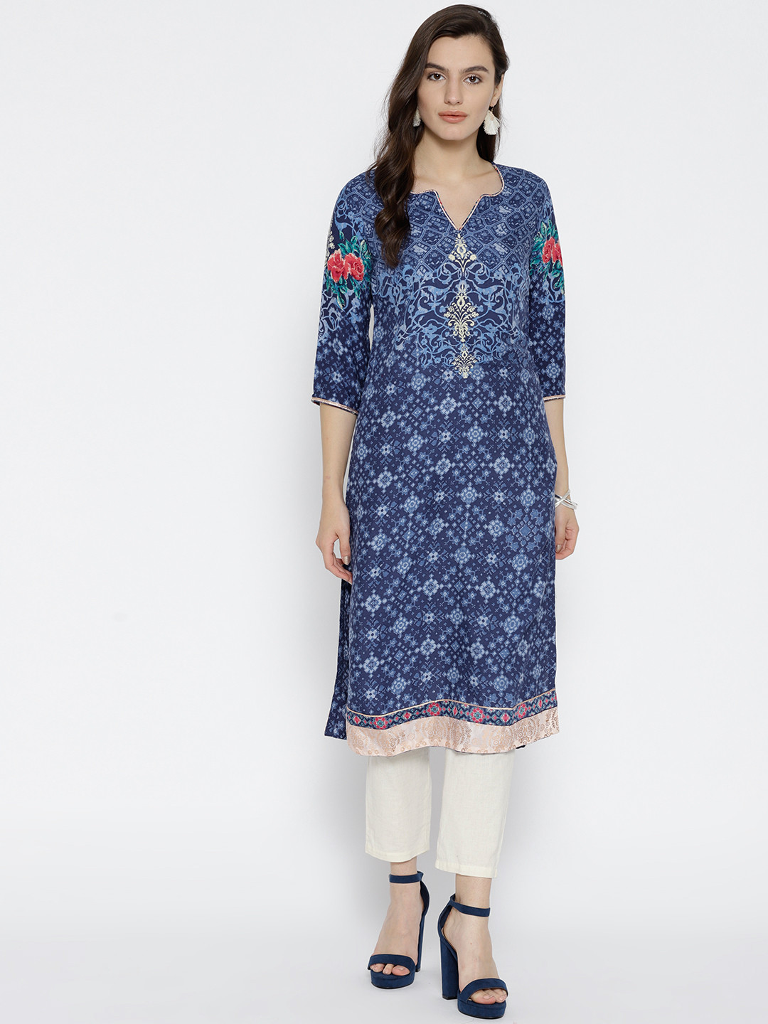 Buy Biba Women Blue Printed Straight Kurta Kurtas for Women 6845034