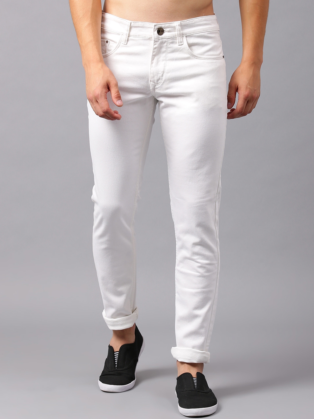 Buy Stylox Men White Slim Fit Mid Rise Clean Look Stretchable Jeans ...