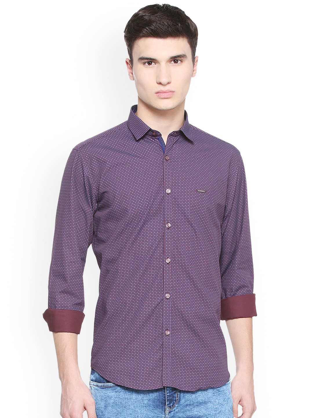 Buy V Dot Men Purple & Blue Slim Fit Printed Casual Shirt - Shirts for ...