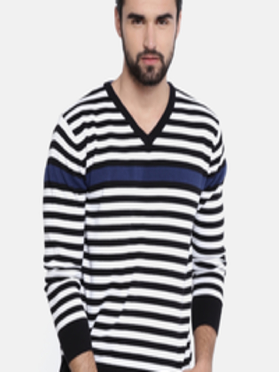Buy Akiva Men Black & Off White Striped Pullover - Sweaters for Men ...