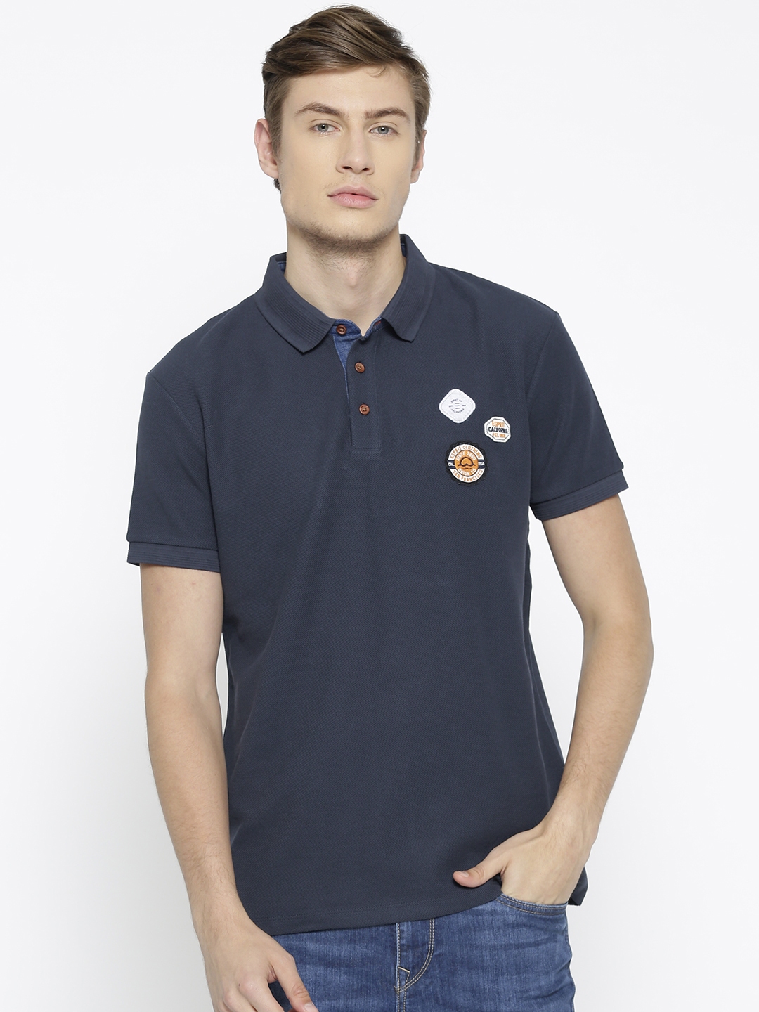 Buy ESPRIT Men Navy Blue Solid Polo Collar T Shirt - Tshirts for Men ...