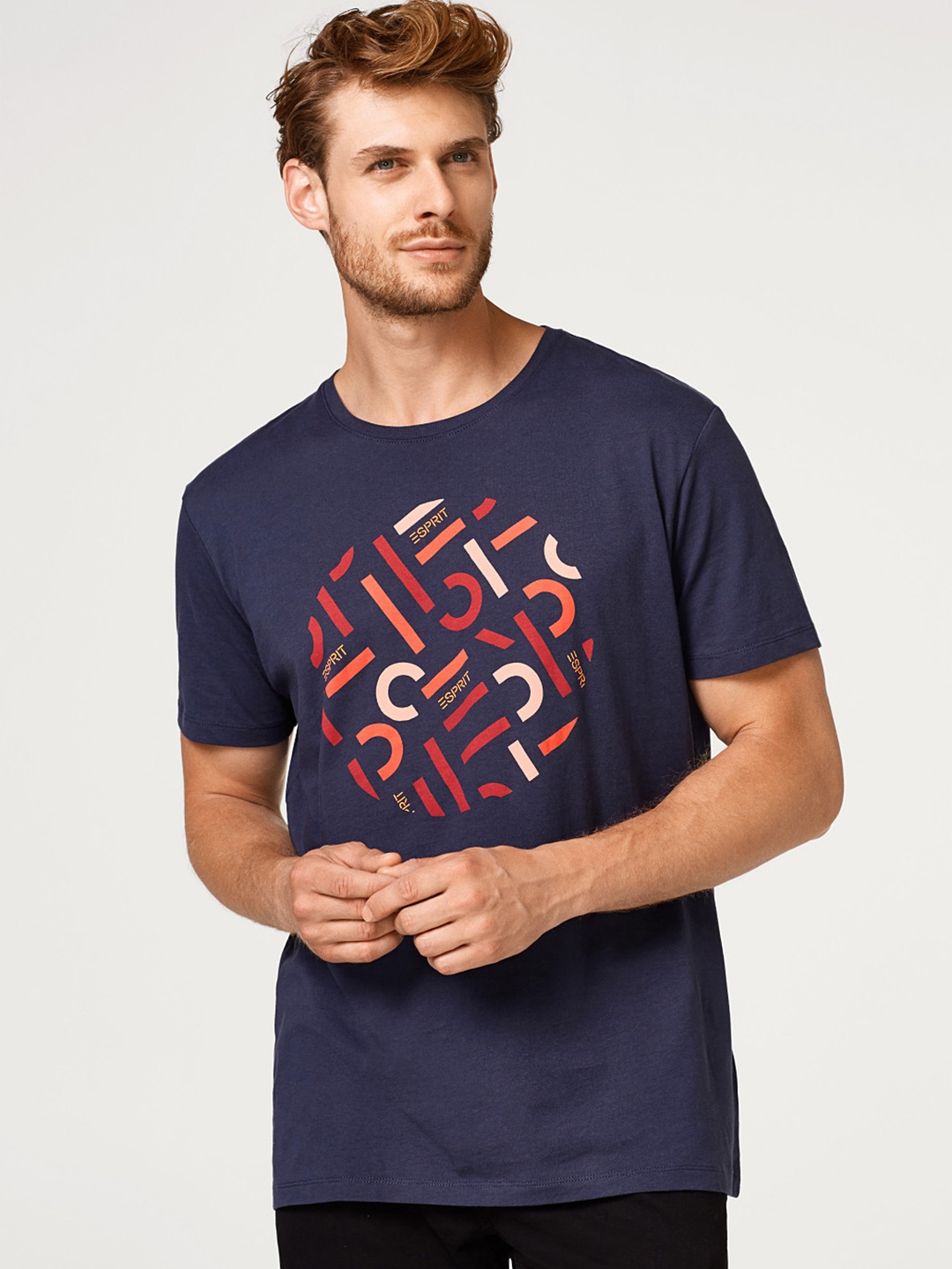 Buy ESPRIT Men Navy Blue Printed Round Neck T Shirt - Tshirts for Men ...