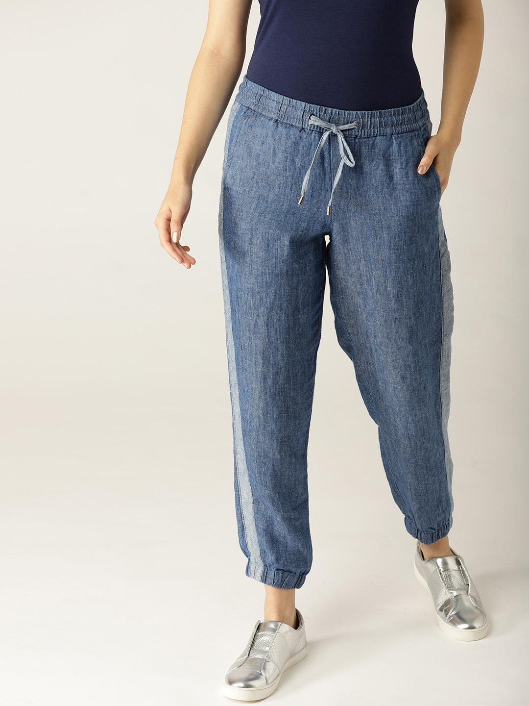 blue linen joggers